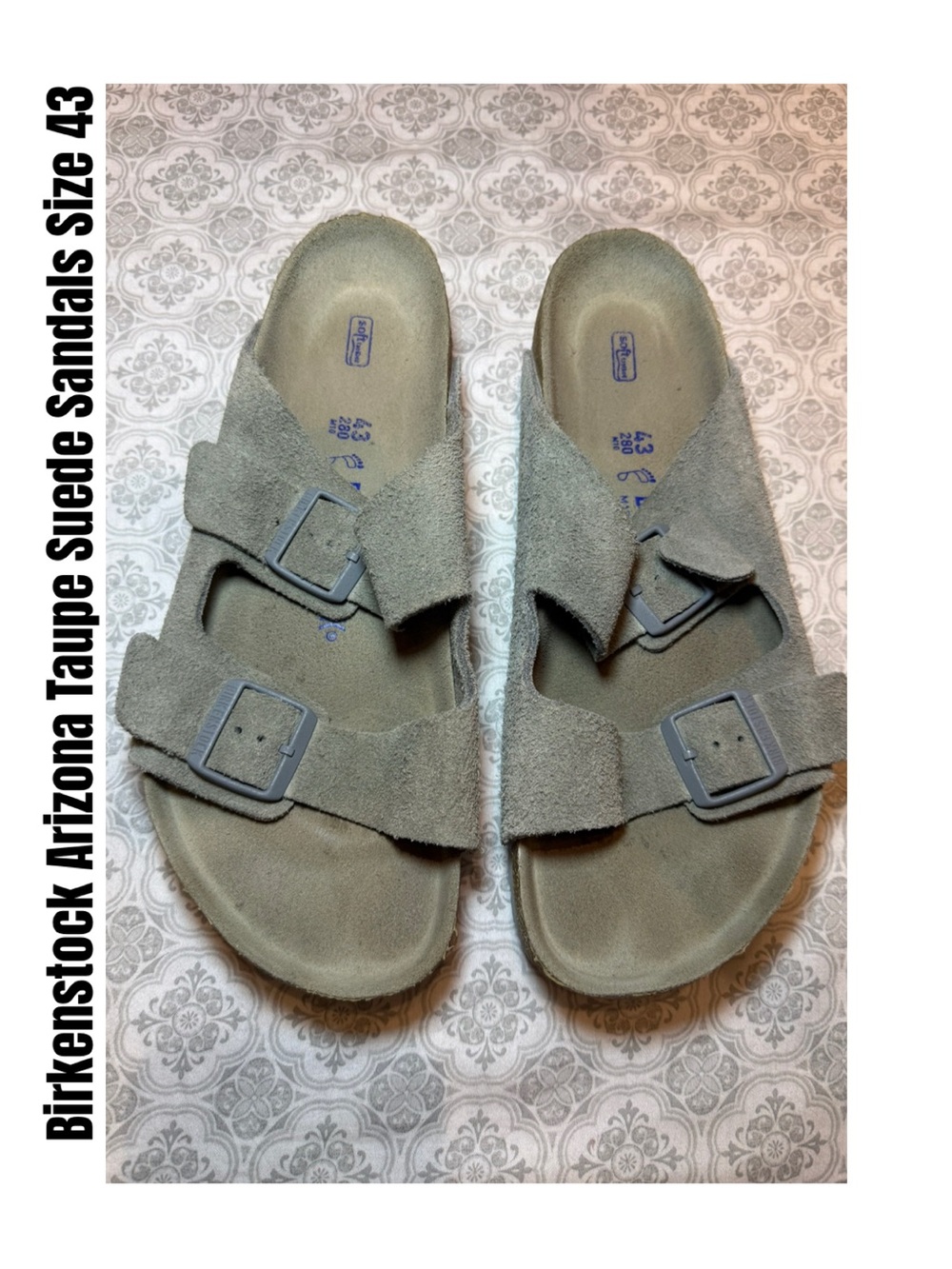 Birkenstock Arizona Taupe Suede Sandals Size 43